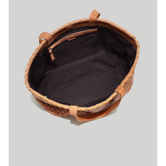 Madewell $198 Large Woven Leather Tote Desert Camel NJ252 - Picture 2 of 7